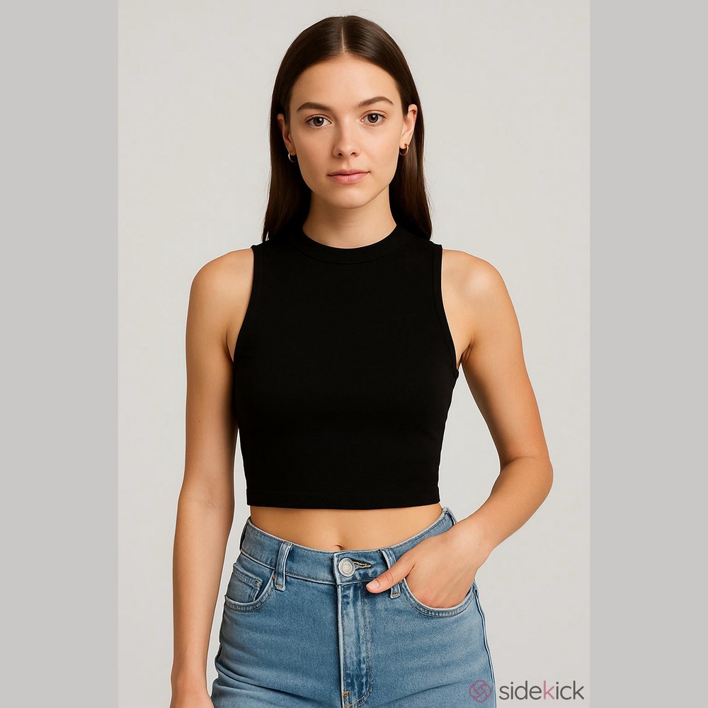 Naked Wardrobe stretchy black crop top size small